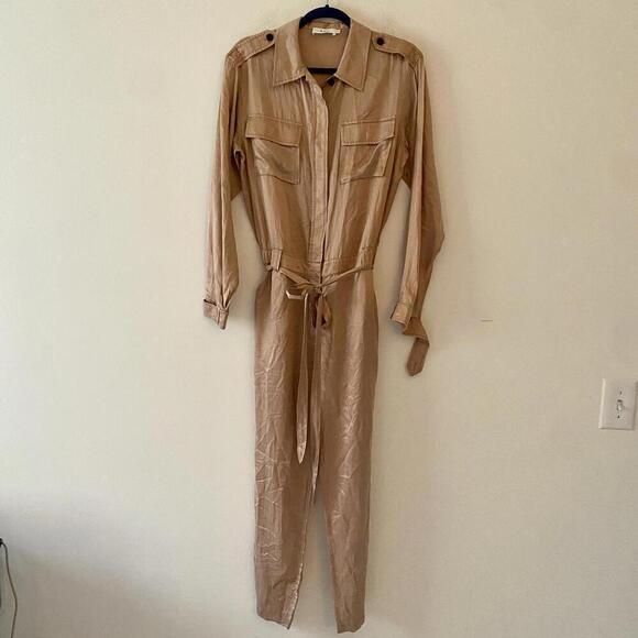 ALC rose gold satin long sleeve button down jumpsuit - Picture 2 of 7